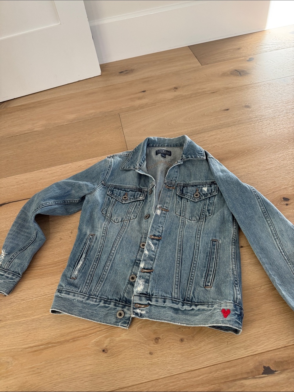 Lucky Brand Light Blue Denim Jacket with Red Heart Patch